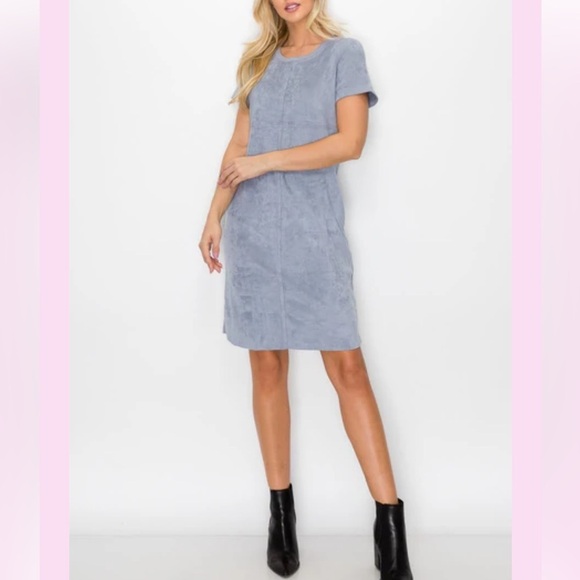 joh Dresses & Skirts - JOH AUDREY DRESS Suede Faux Silver Gray Short Cap sleeve Midi Tunic Women’s XL